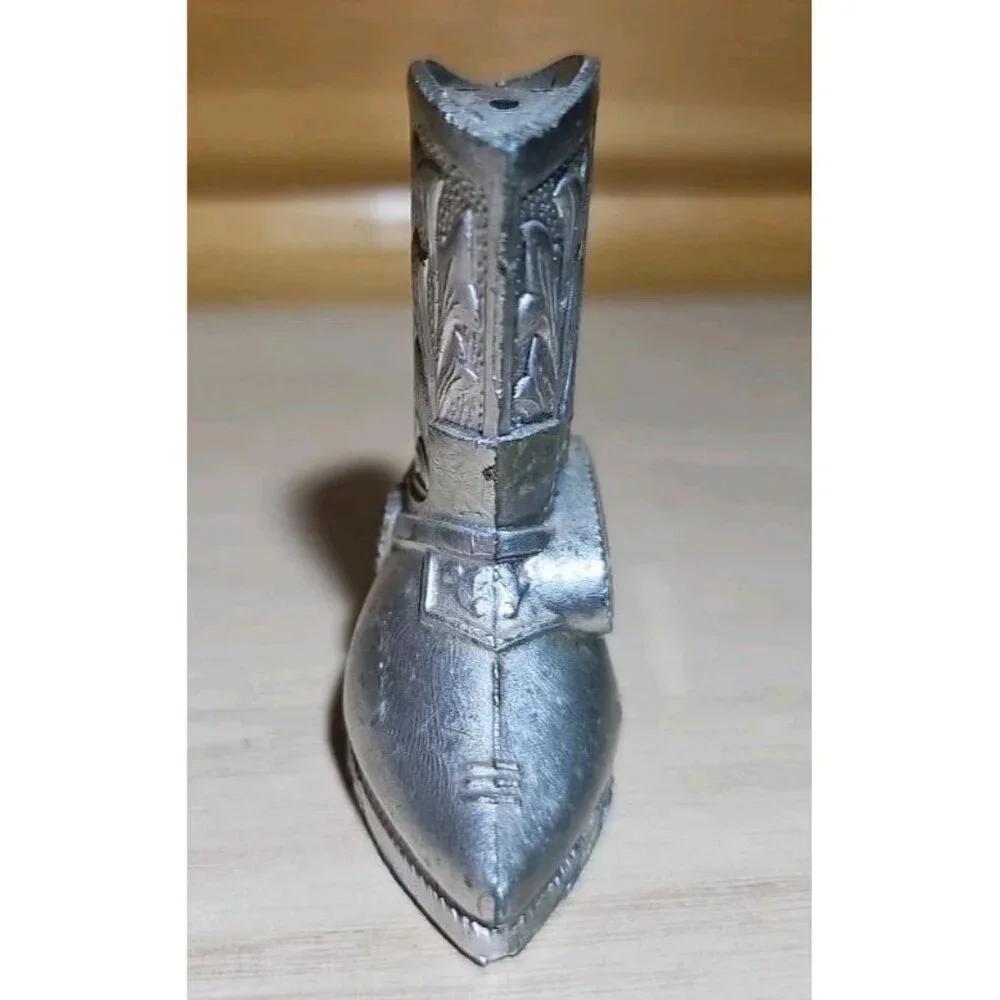 Vintage Myrtle Beach Metal Silver Cowboy Boots Salt and Pepper Shaker Made Japan